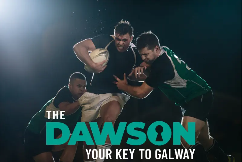 Connacht rugby players in action at Dexcom Stadium, Galway near The Dawson Hostel city centre accommodation